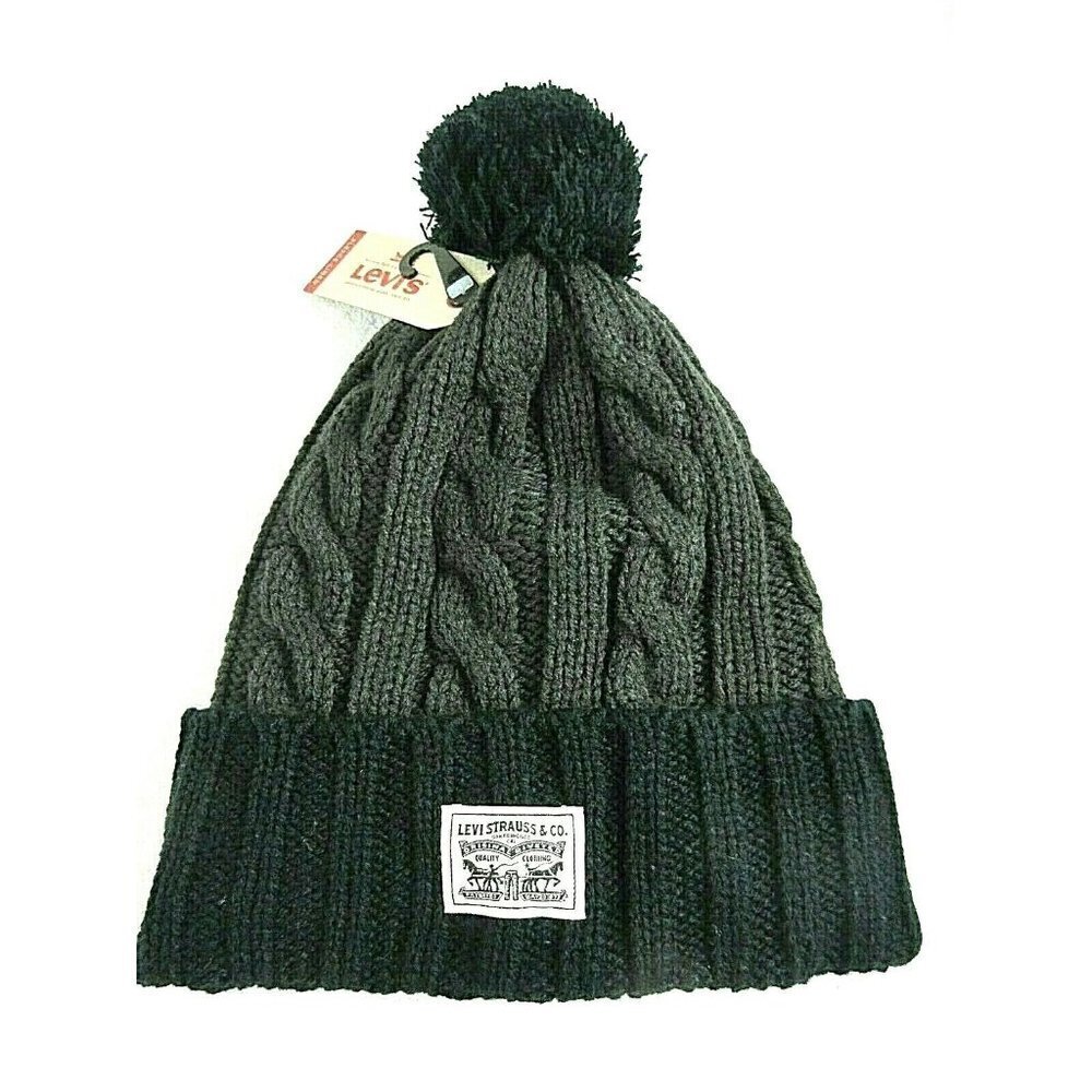 COPY - Levi's Strauss Cuff Beanie Fleece Lined Charcoal Grey Black OSFA NWT Sup… - Picture 1 of 3